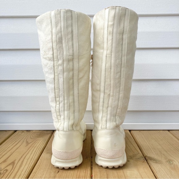VTG Y2K Adidas Arosa High Tall Fur Leather Boots Ivory White Womens 8 RARE - Picture 7 of 12